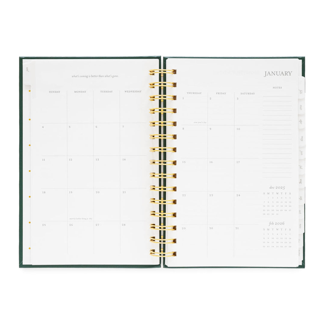 Planner opened to show the month of January spread across to pages.