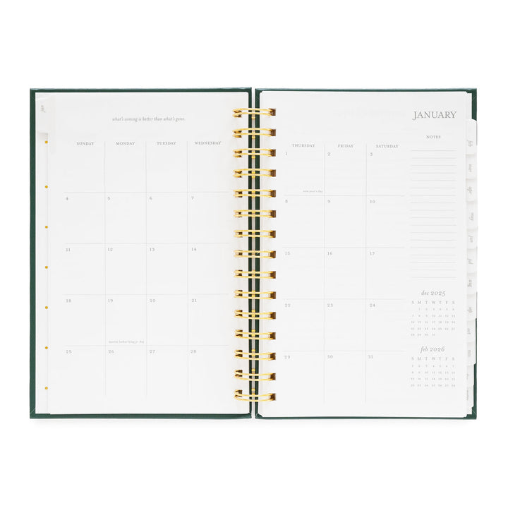 Planner opened to show the month of January spread across to pages.
