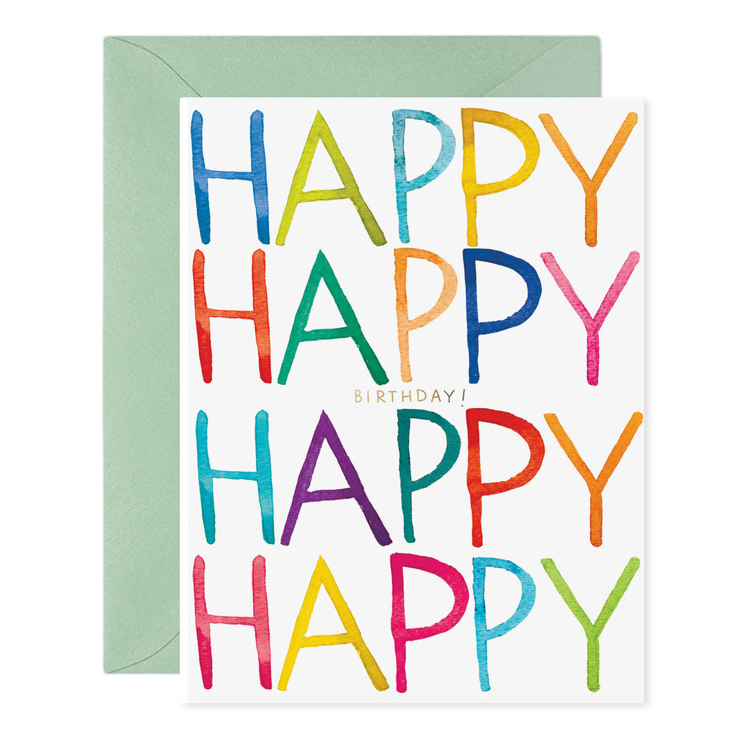 Colorful 'Happy Birthday!' card with a green envelope 
