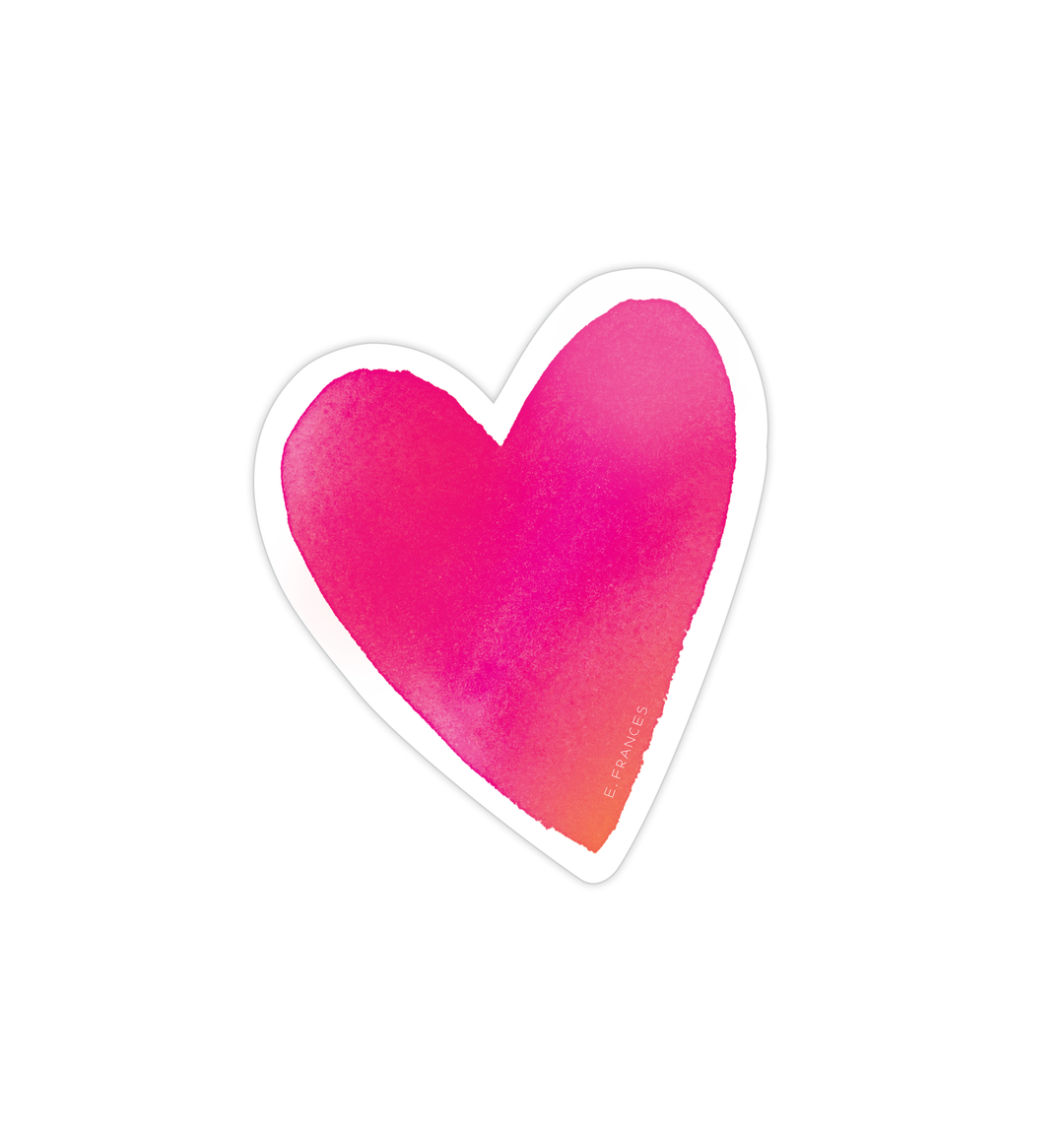 Heart-shaped sticker with pink gradient on a white background.