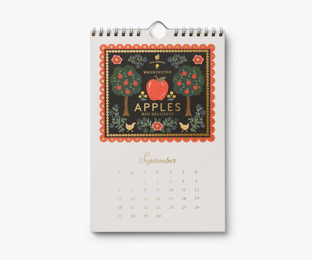 Calendar page for September with illustration for Washington red delicious apples, with two apple trees, above the calendar for Sepember, 2026.