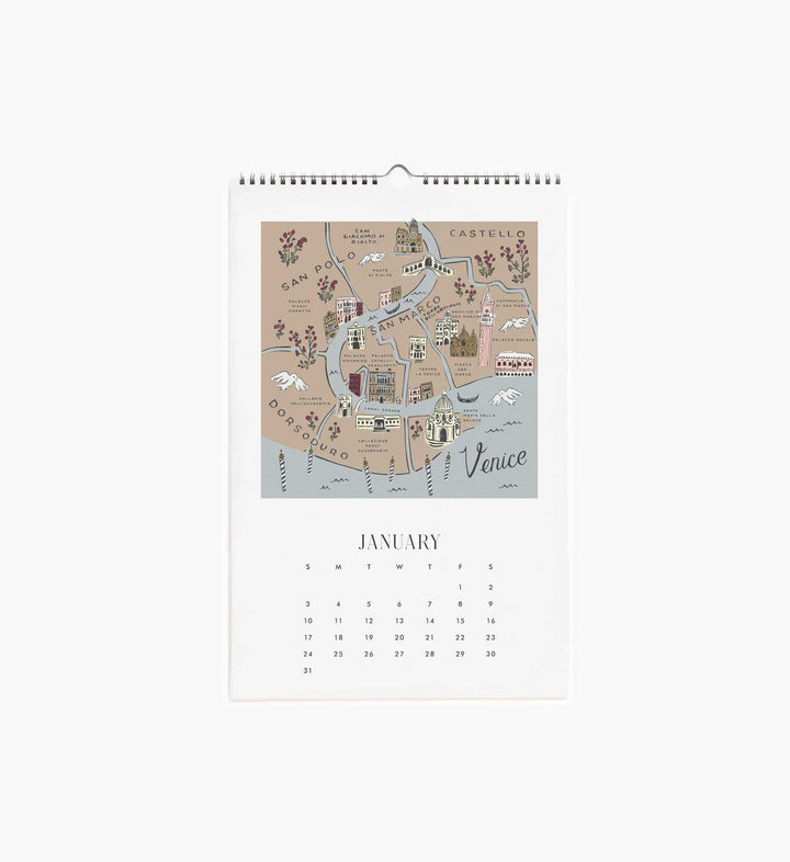 The page for January with a calendar under a map with images of Venice.