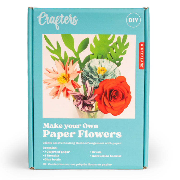 Box of paper making kit with photo of completed flowers.