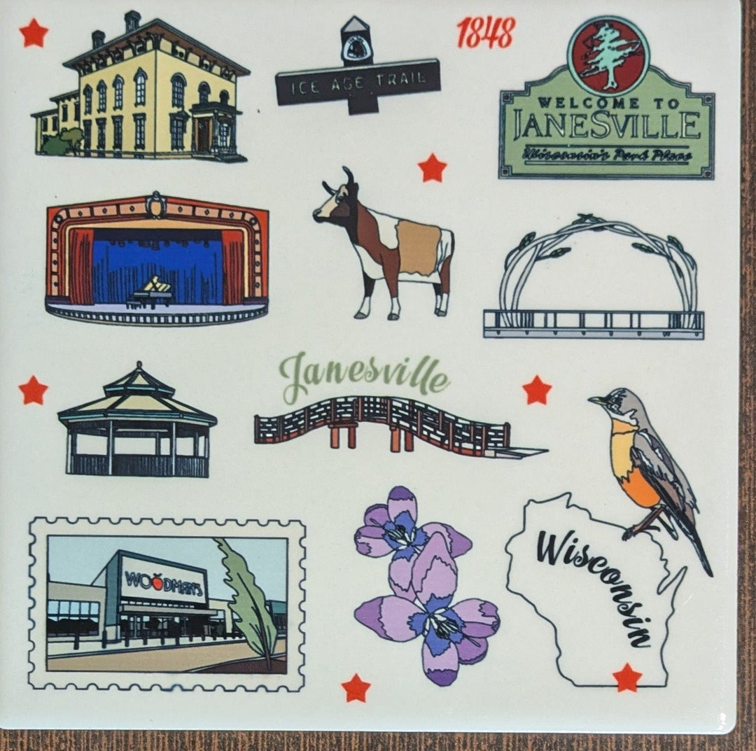 Janesville Landmarks Ceramic Coaster V2