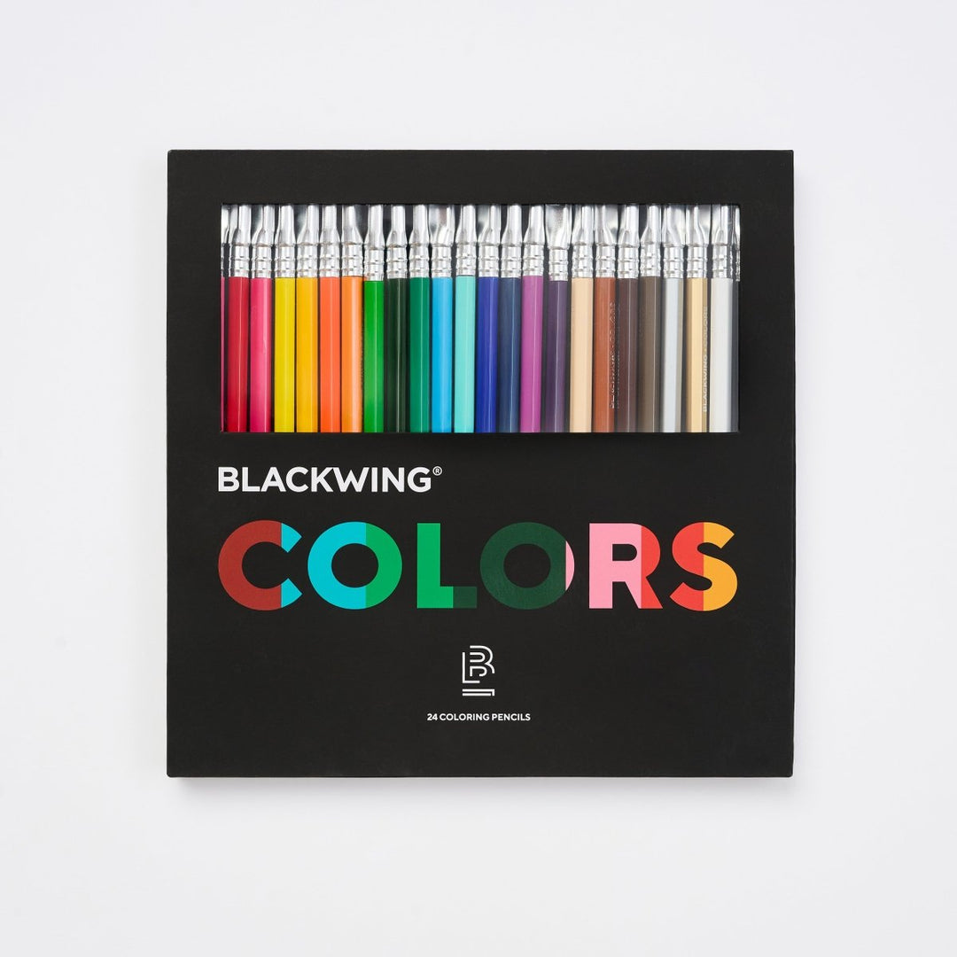 Box of 24 color pencils with a transparent window to show the colors.