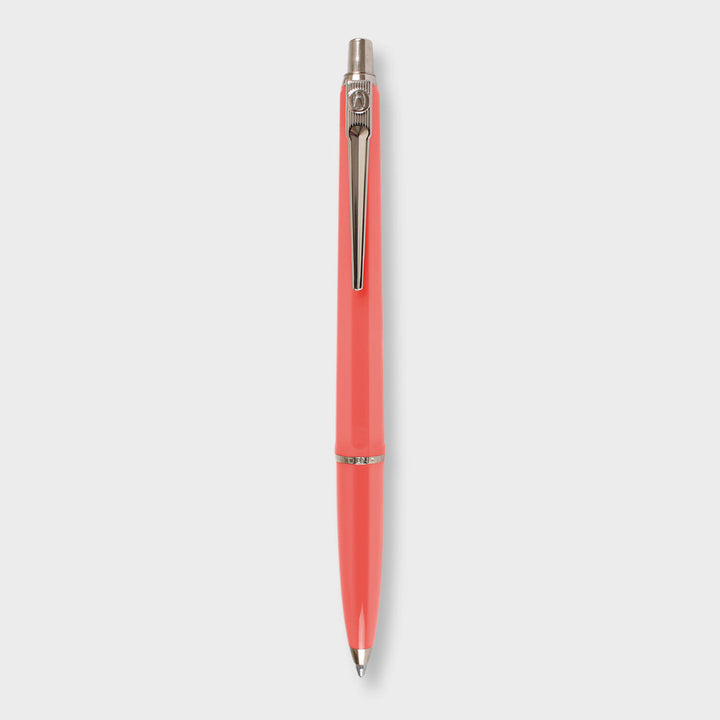 Coral pen with silver clip.