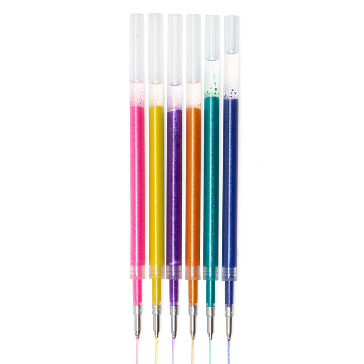 Set of six colorful gel pen refills.
