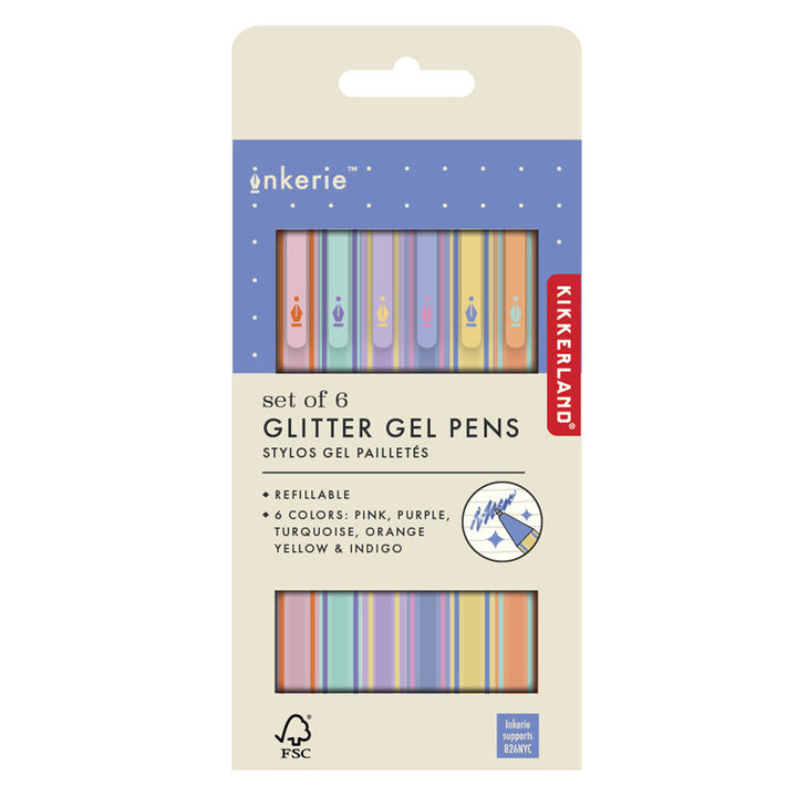 Packaging of glitter gel pens.