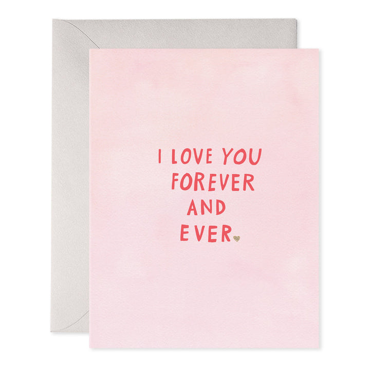 Dark pink text in all capital letters, with a small heart used as a period, on light pink cardstock.