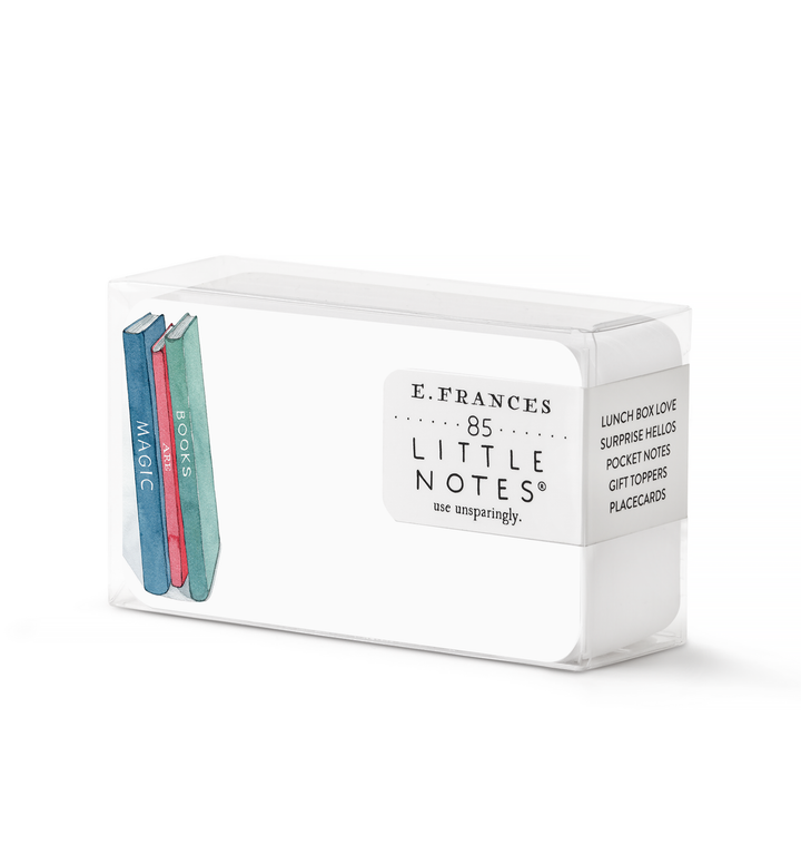 Packet of  E. Frances 'Little Notes' note cards with a drawing of 3 books standing vertically on each