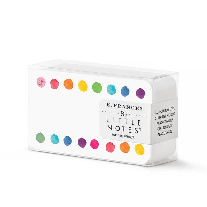 Packet of  E. Frances 'Little Notes' note cards with two lines of differently colored dots at top and bottom.