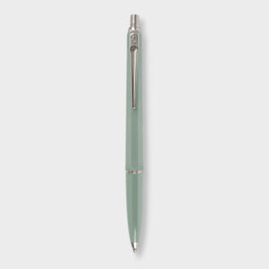 Green pen with silver clip.