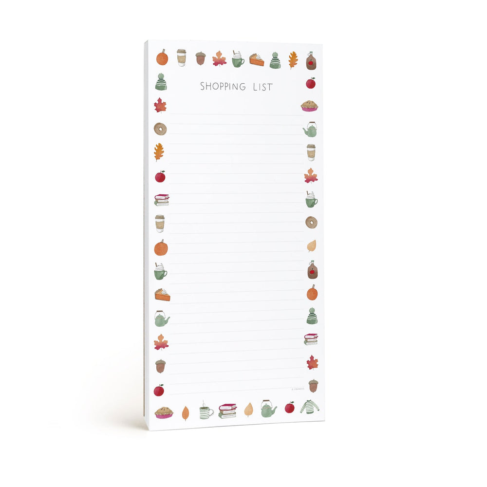Lined notepad with the title 'Shopping List' and a variety of illustrations around the border.