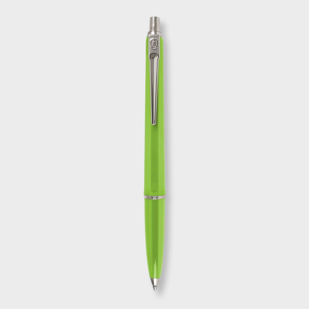Lime green pen with silver clip.