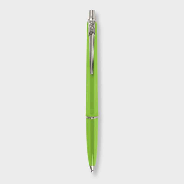 Lime green pen with silver clip.