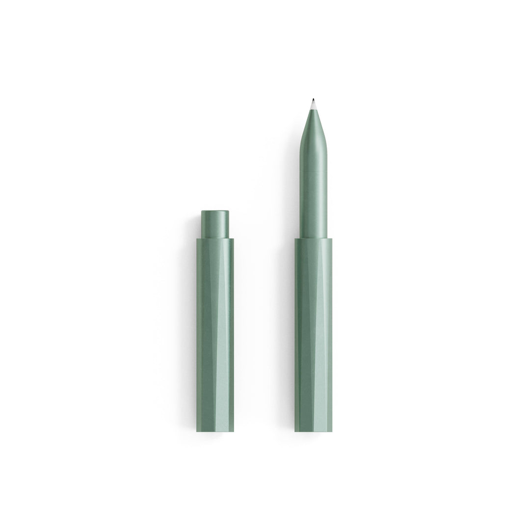 Pen with cap removed in light green.
