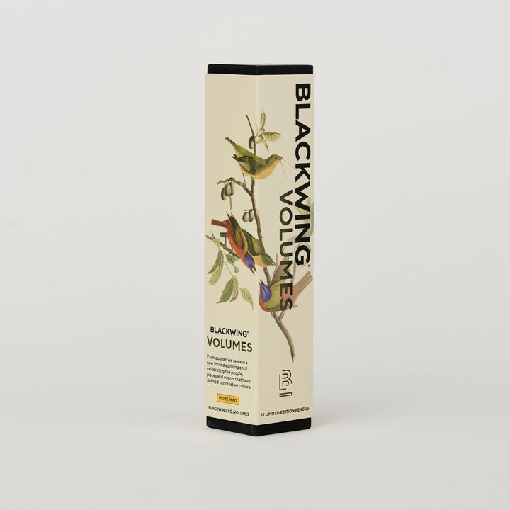 Box of pencils with illustration of the four birds represented by the pencils.