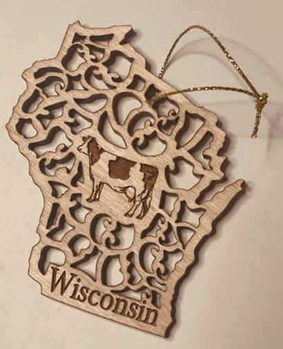 Wisconsin with Cow Ornament