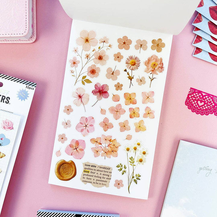 Example page of stickers of various flower buds.