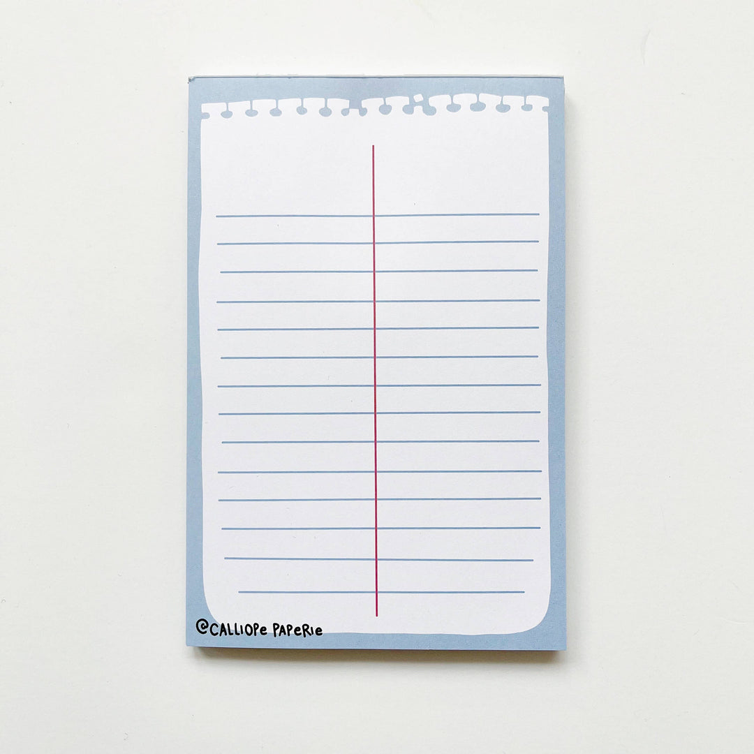 Notepad with image of old time memo paper and blue border.