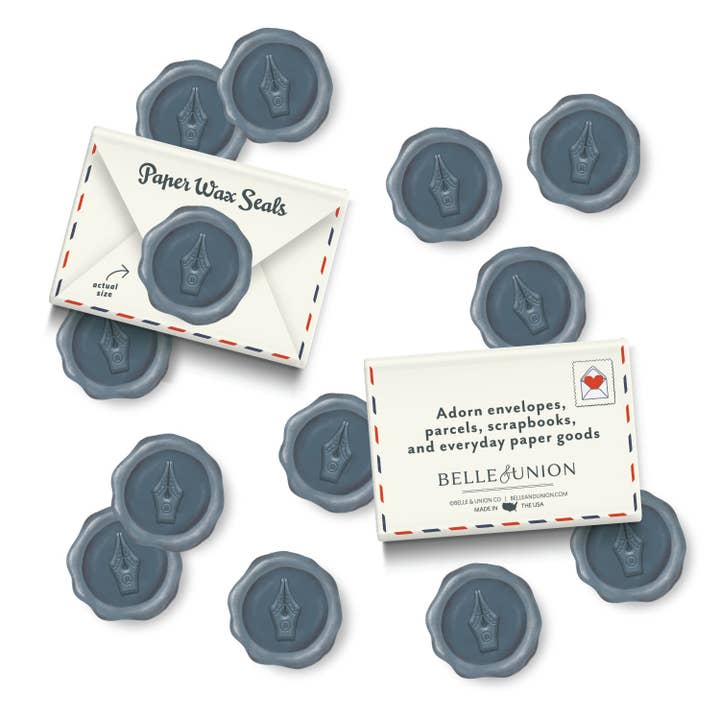 Set of wax seals with one on an envelope.