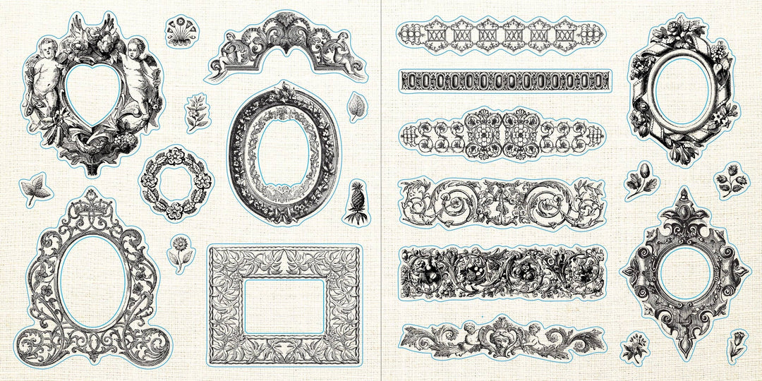 Sample page from sticker book vintage mirrors.