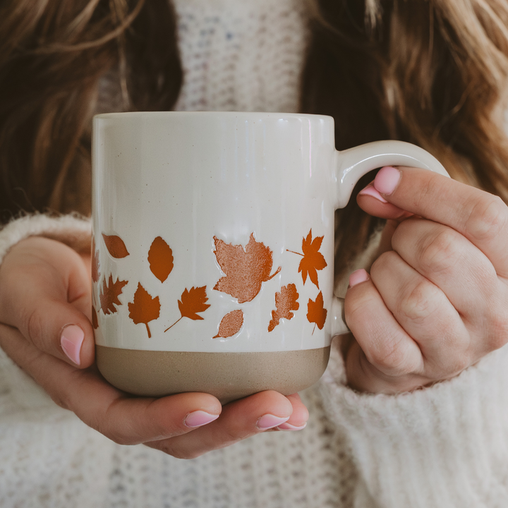 Orange Leaves Stoneware Mug, 14 oz
