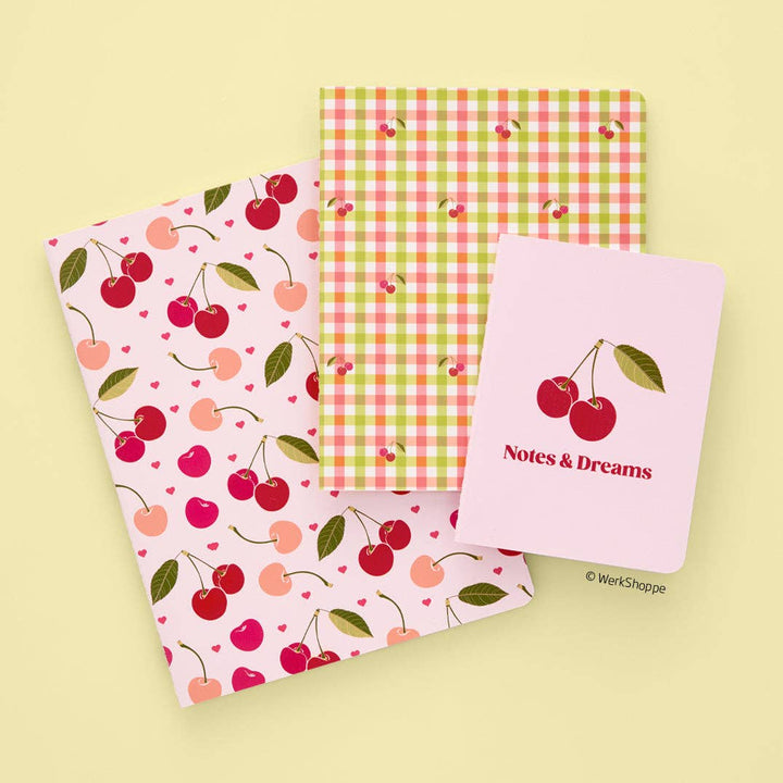 Cherry Hearts Stitched Notebooks, Set of 3