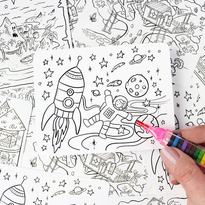 Color-In Adventure Postcard Kit for Kids