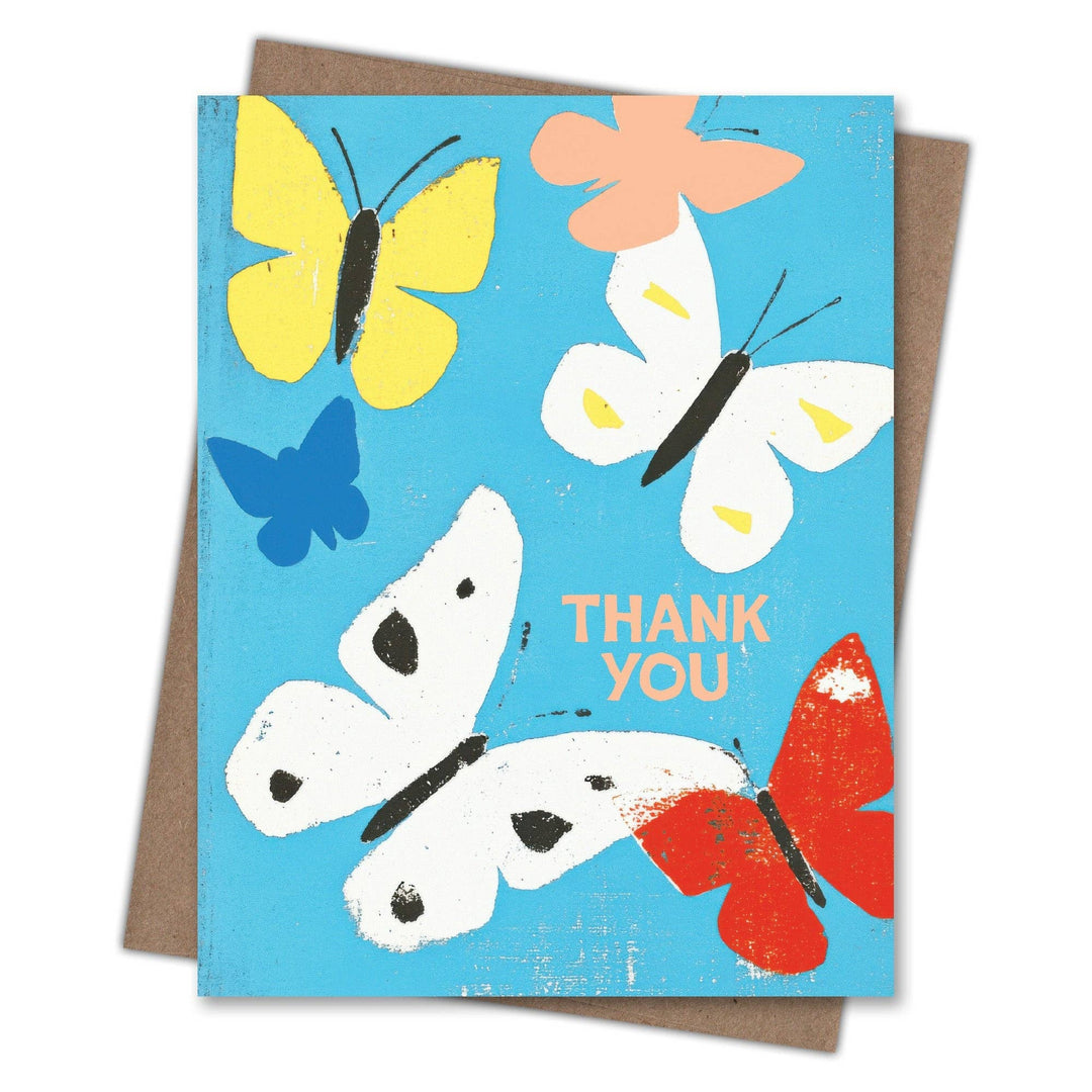 Card with colorful butterflies and 'Thank You' text on a blue background