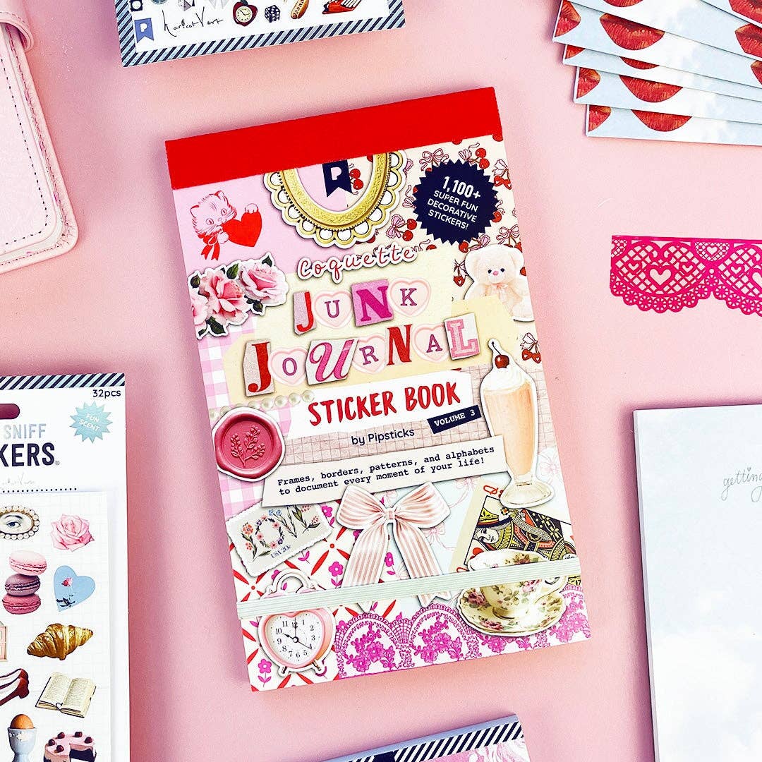 Cover of sticker book with colorful images of a variety of objects.