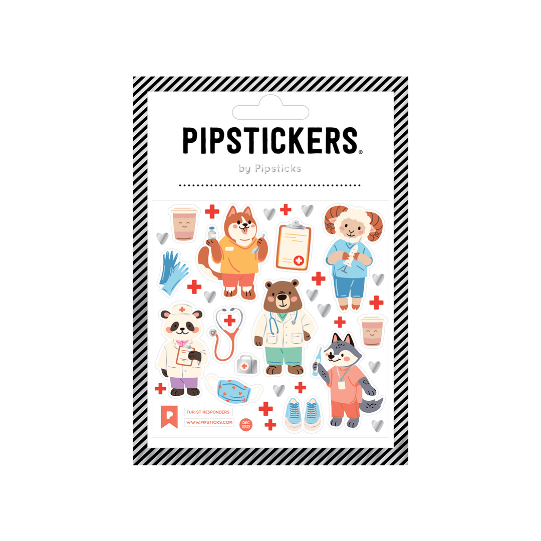 Pack of PipStickers with cartoon animal characters on a green background