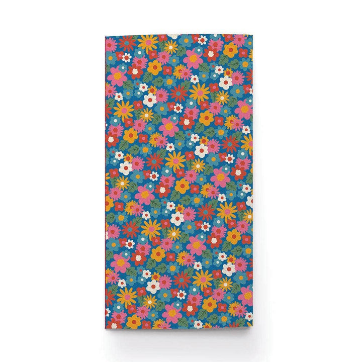 Cover of notebook with colorful floral pattern.