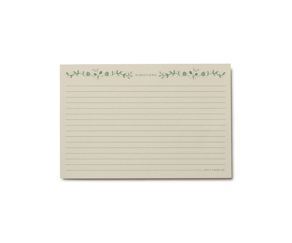 Back of recipe card with lines for writing directions.