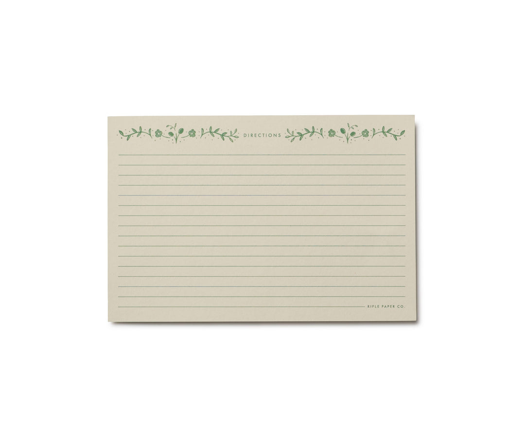 Back of recipe card with lines for writing directions.