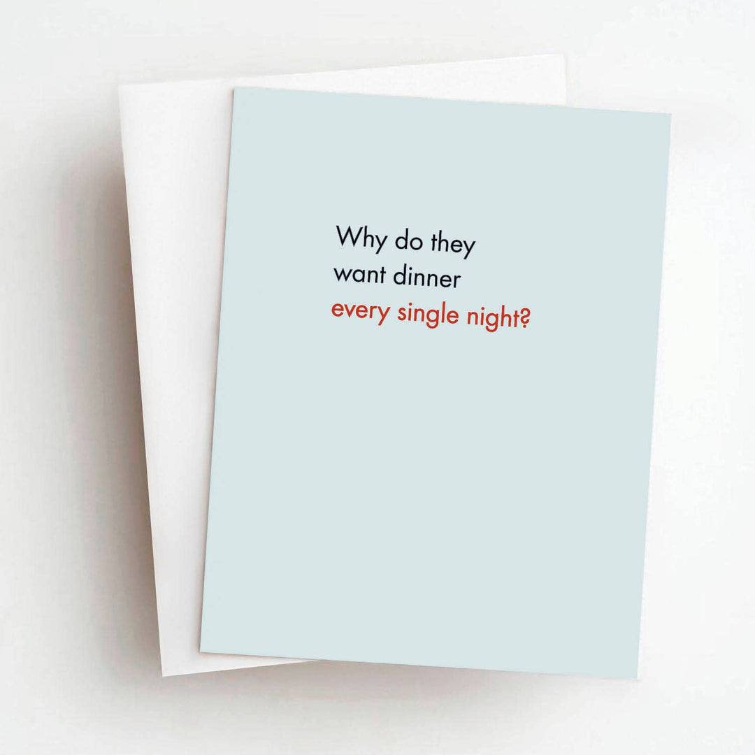 Front of greeting card with text in black, and the last line in red, on blue cardstock.