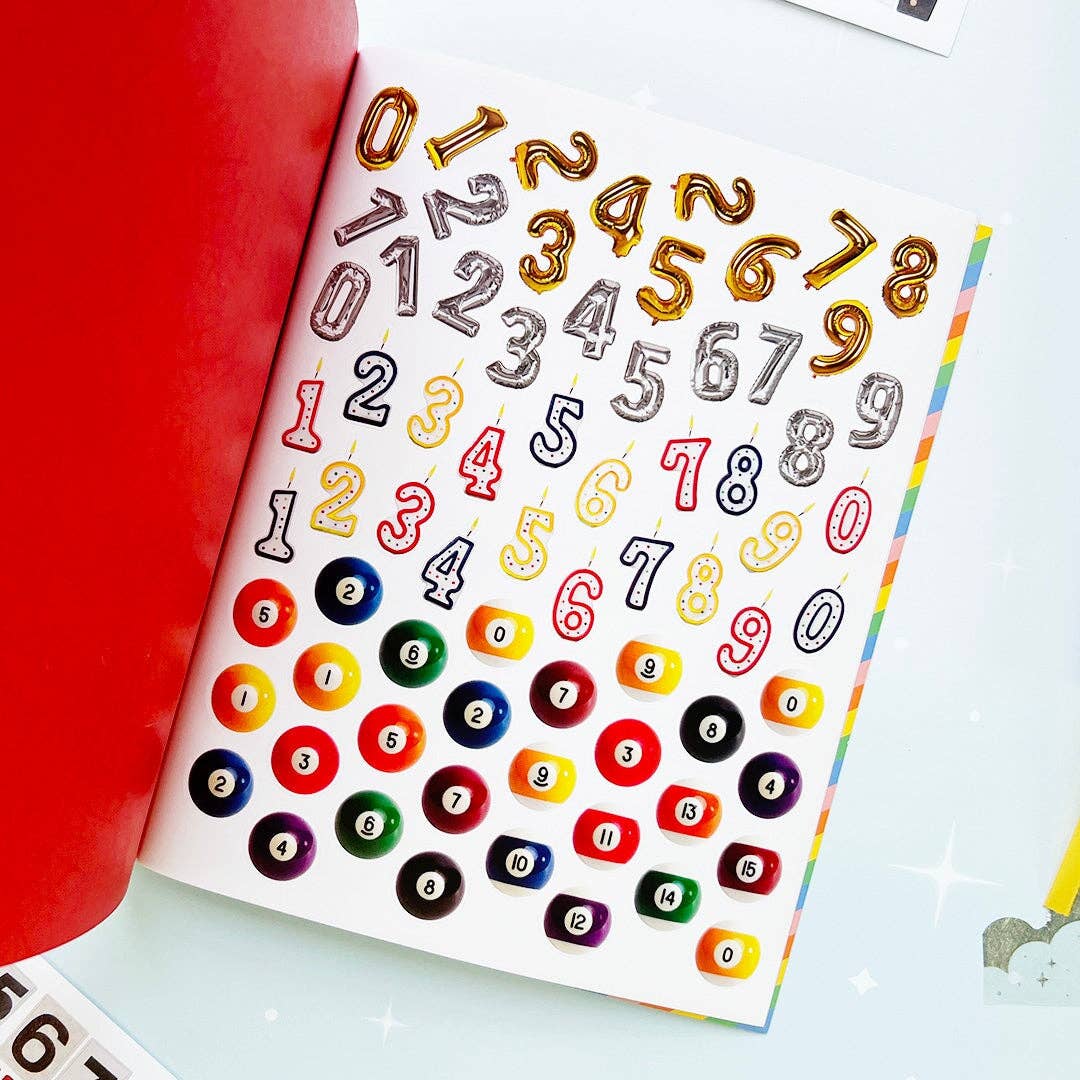 Page of numerals in various colors, including 1-9 in gold and silver.
