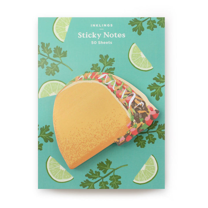 Sticky notes with a taco design on a teal background