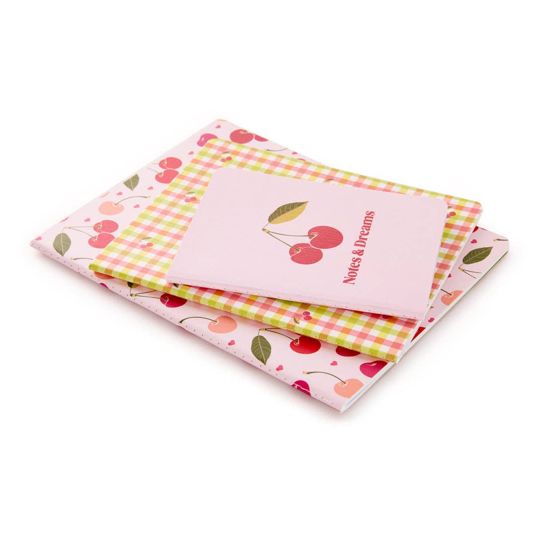 Cherry Hearts Stitched Notebooks, Set of 3