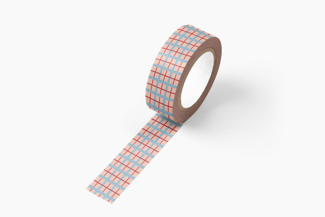 Pink washi tape in blue and red plaid