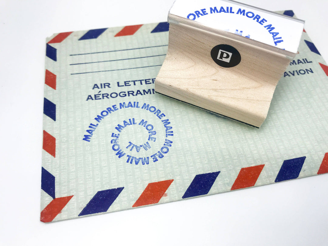 Mail More Mail Spiral - Wooden Handle Rubber Stamp