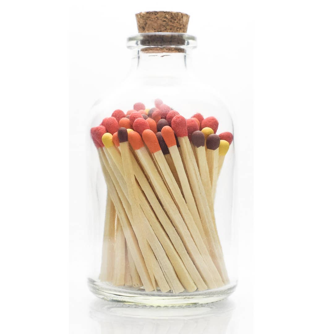 Fall Leaves Decorative Matches in Small Apothecary Jar with Cork Stopper, approx 2" long; approx 60 count