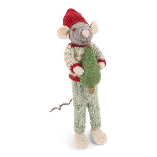 Felt Grey Mouse with Tree