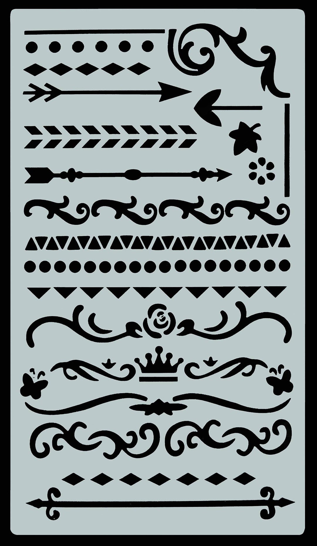 Stencils of decorative borders.