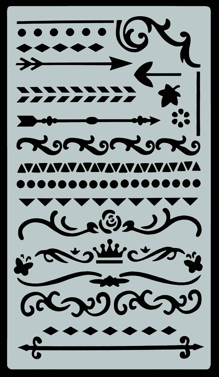 Stencils of decorative borders.