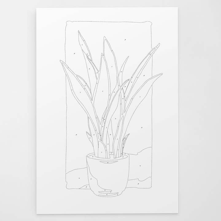Template for painting the snake plant, with numbers of the corresponding paint color in each area.