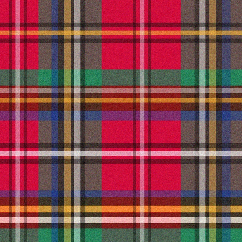 Plaid pattern with red, green, blue, and yellow colors.