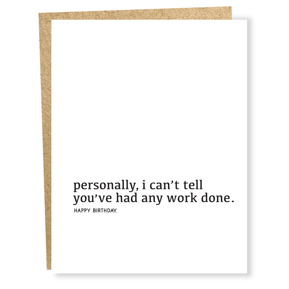 Front of card with black text in a sans serif font and all lower case letters on an ecru background.
