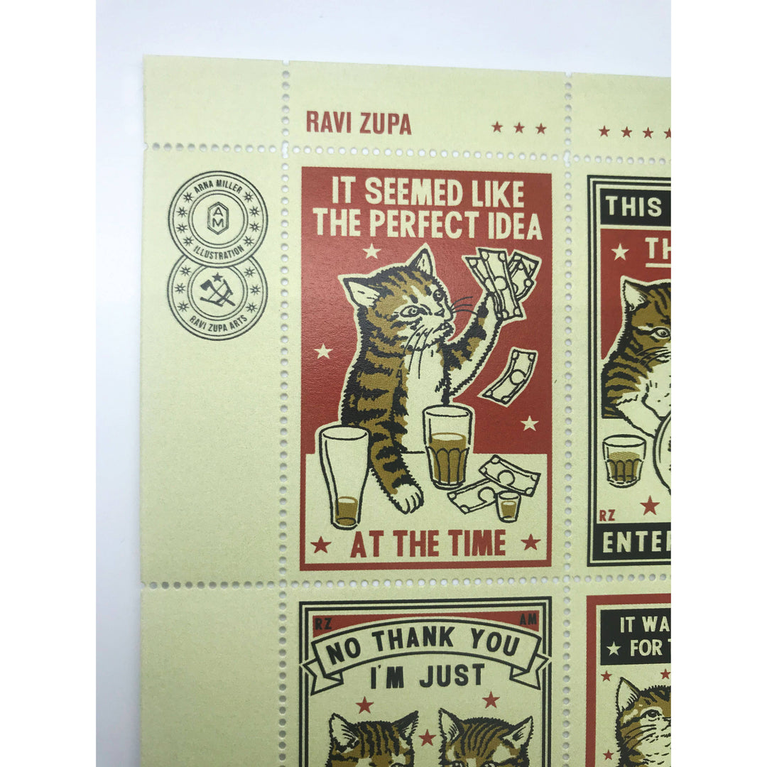 Drunk Cats Lick & Stick Stamps