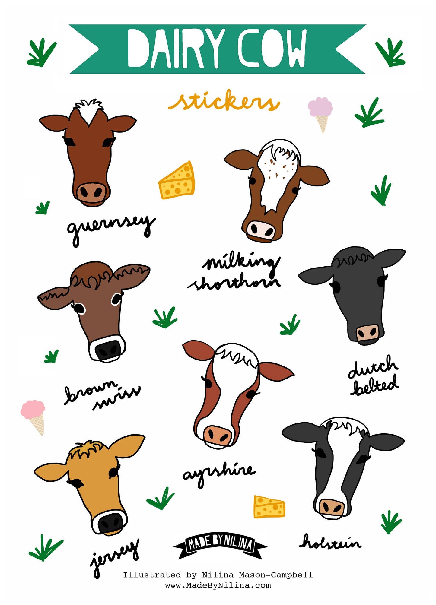 Dairy Cow Vinyl Sticker Sheet